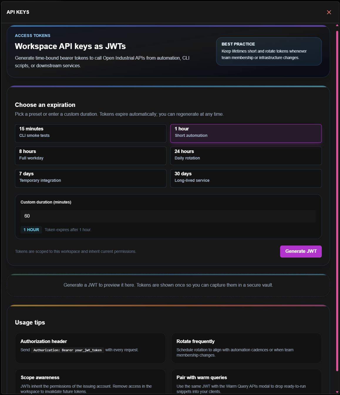 API key management interface