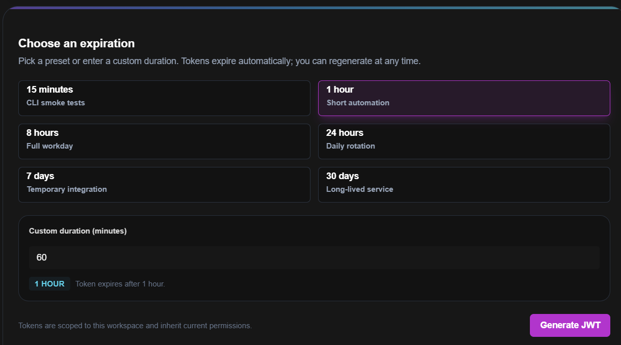 JWT generation interface