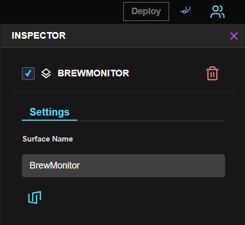 Surface inspector showing connected data