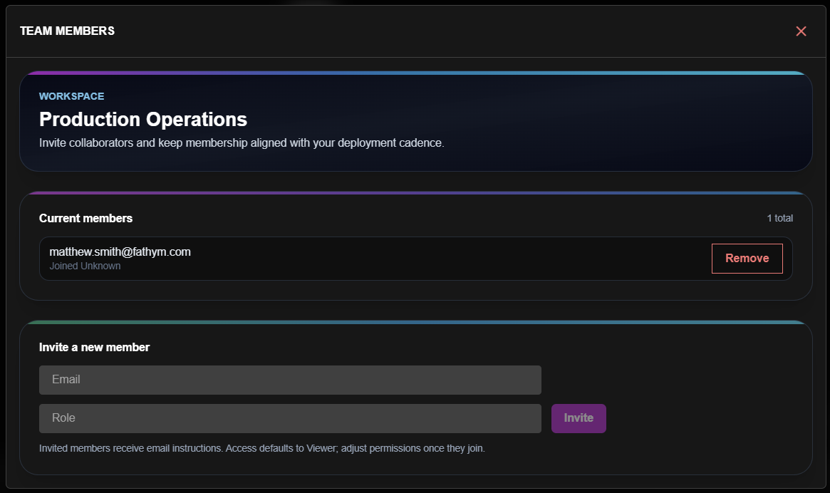 Team invitation interface