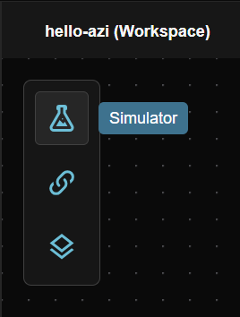 Node Bank panel showing three workspace-level node types: Simulator (flask icon), Connection (chain link icon), and Surface (layered squares icon). The panel floats on the left edge of the canvas.