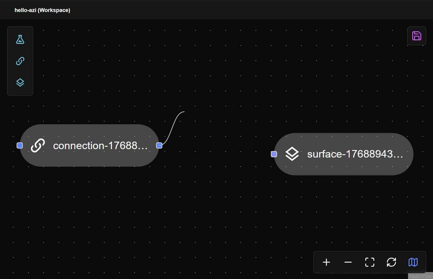 Surface node on the workspace canvas, showing the layered squares icon that represents a surface execution boundary.